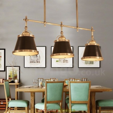 Lámpara colgante rústica retro de latón de lujo de 3 luces con pantalla de latón Lámpara colgante rústica retro de latón de lujo de 3 luces con pantalla de latón