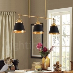 Lámpara colgante rústica retro de latón de lujo de 3 luces con pantalla de latón