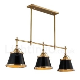 Lámpara colgante rústica retro de latón de lujo de 3 luces con pantalla de latón