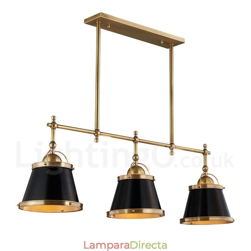 Lámpara colgante rústica retro de latón de lujo de 3 luces con pantalla de latón