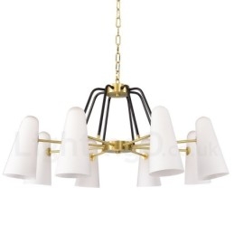 Lámpara colgante de latón rústico retro de 8 luces con pantalla de cristal