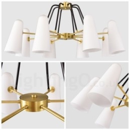 Lámpara colgante de latón rústico retro de 8 luces con pantalla de cristal