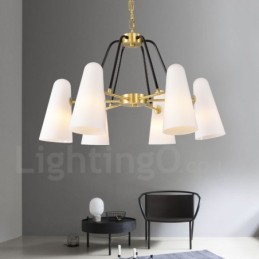 Lámpara colgante de latón rústico retro de 6 luces con pantalla de cristal