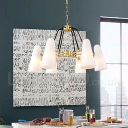 Lámpara colgante de latón rústico retro de 6 luces con pantalla de cristal