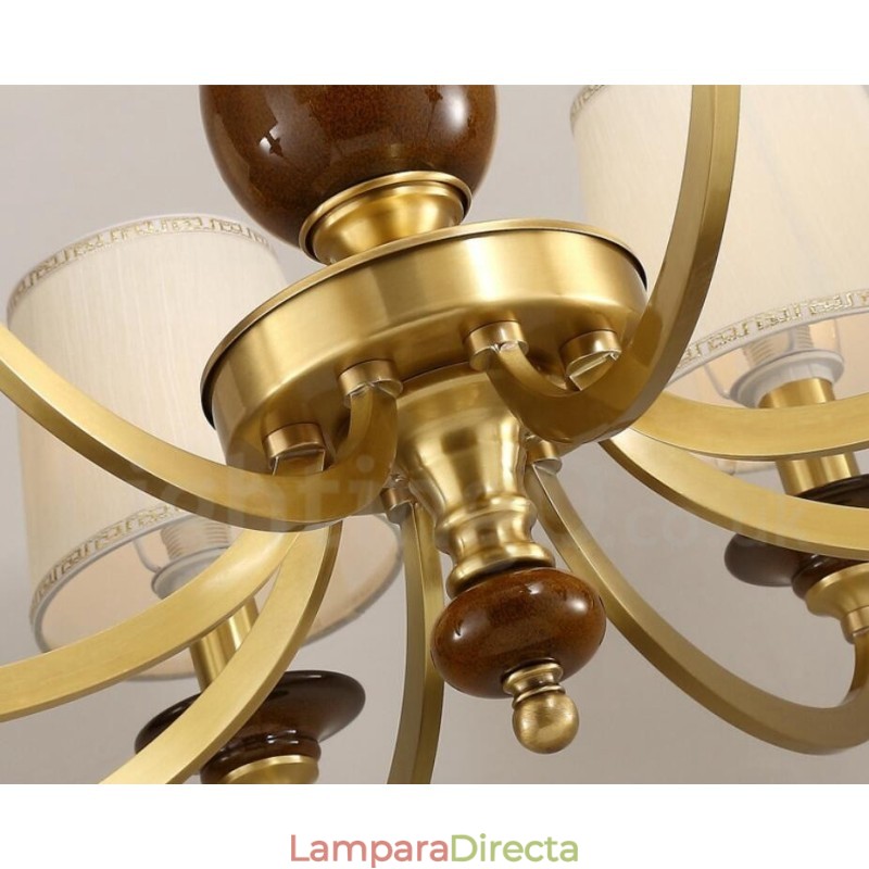 Lámpara colgante de latón rústico retro de lujo de 15 luces con pantalla de cristal