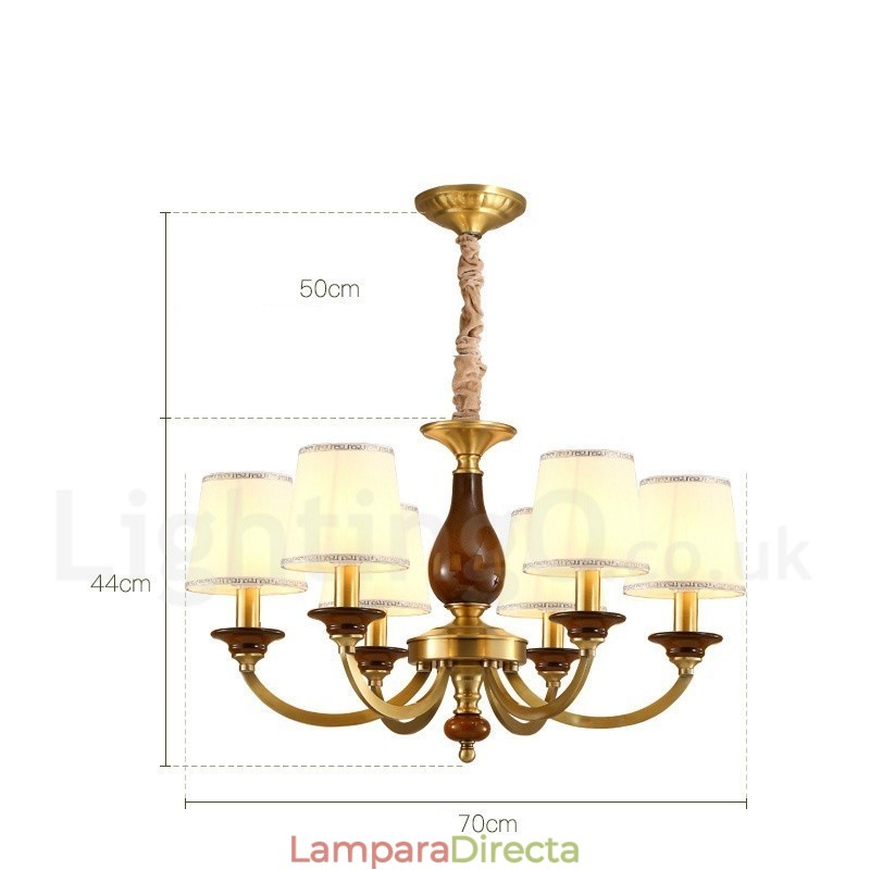 Lámpara colgante de latón rústico retro de 6 luces con pantalla de cristal