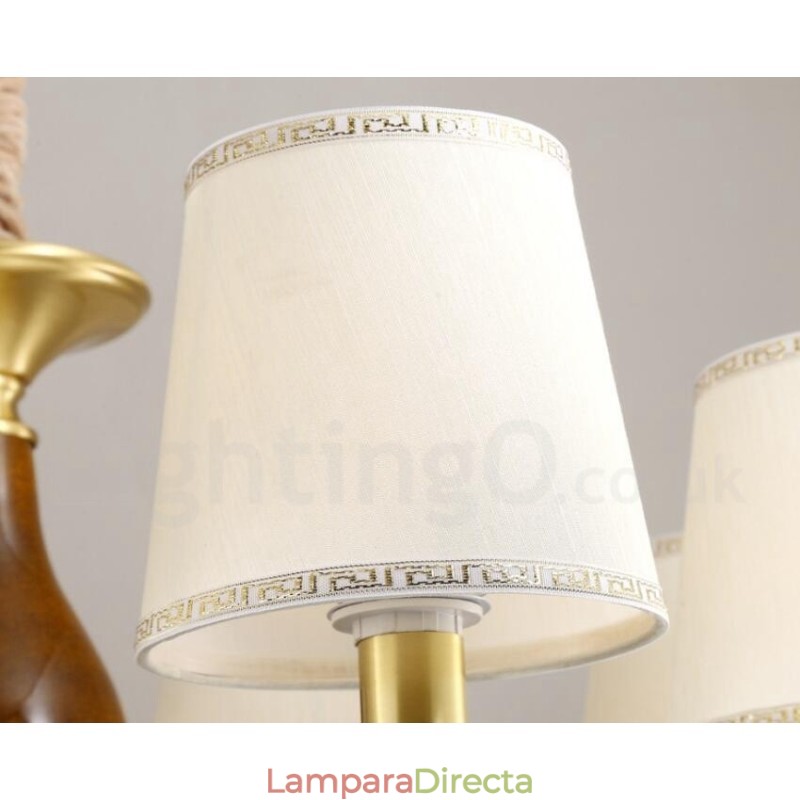 Lámpara colgante de latón rústico retro de 6 luces con pantalla de cristal
