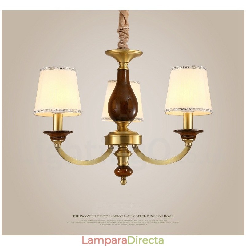 Lámpara colgante de latón rústico retro de 3 luces con pantalla de cristal