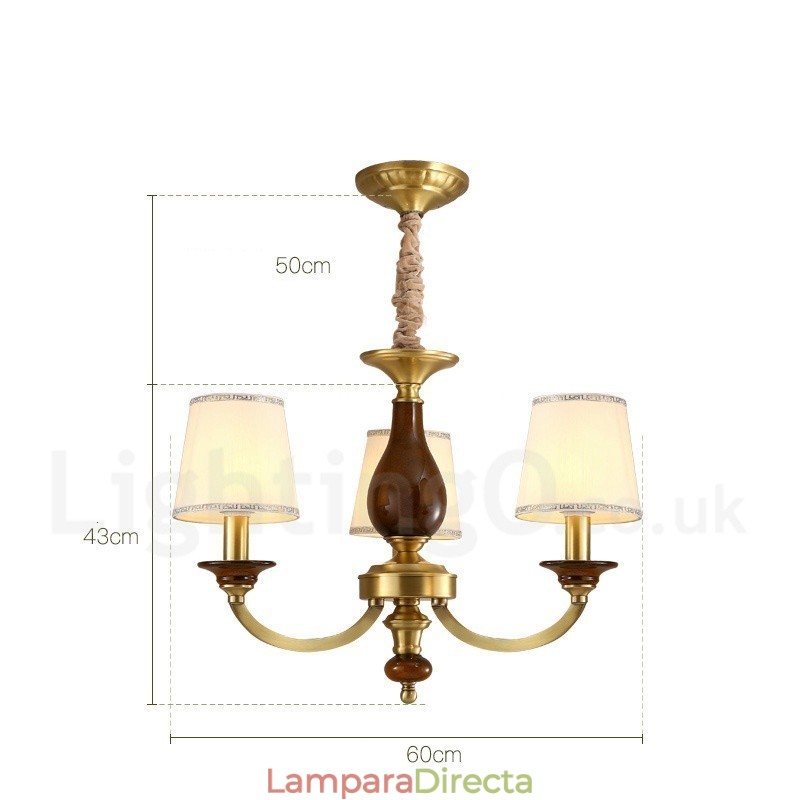 Lámpara colgante de latón rústico retro de 3 luces con pantalla de cristal