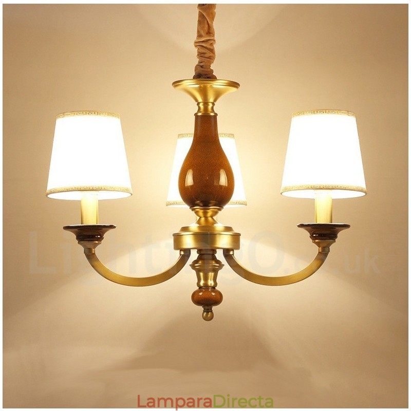 Lámpara colgante de latón rústico retro de 3 luces con pantalla de cristal