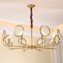 Lámpara colgante de latón rústico retro de 8 luces con pantalla de cristal