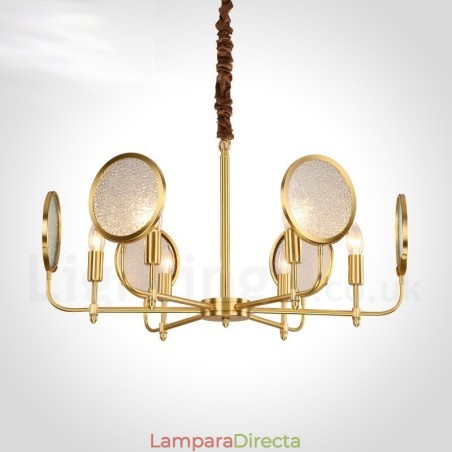 Lámpara colgante de latón rústico retro de 6 luces con pantalla de cristal Lámpara colgante de latón rústico retro de 6 luces con pantalla de cristal