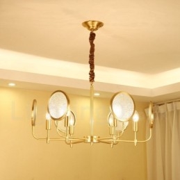 Lámpara colgante de latón rústico retro de 6 luces con pantalla de cristal