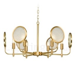 Lámpara colgante de latón rústico retro de 6 luces con pantalla de cristal