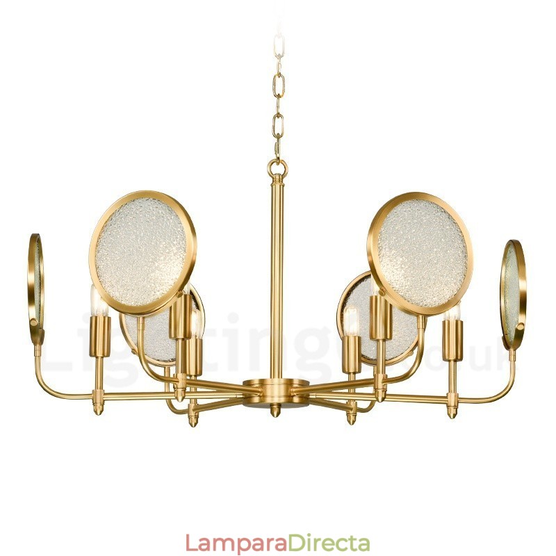 Lámpara colgante de latón rústico retro de 6 luces con pantalla de cristal