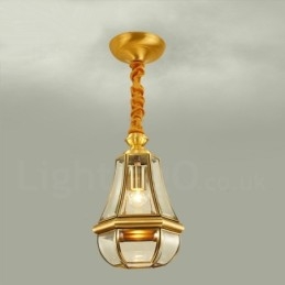 Lámpara colgante de latón rústico retro de lujo de 1 luz con pantalla de vidrio