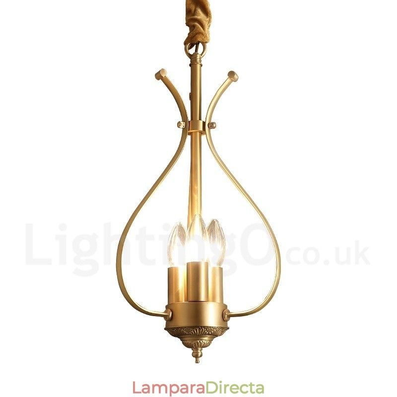 Lámpara colgante de latón rústico retro de 4 luces