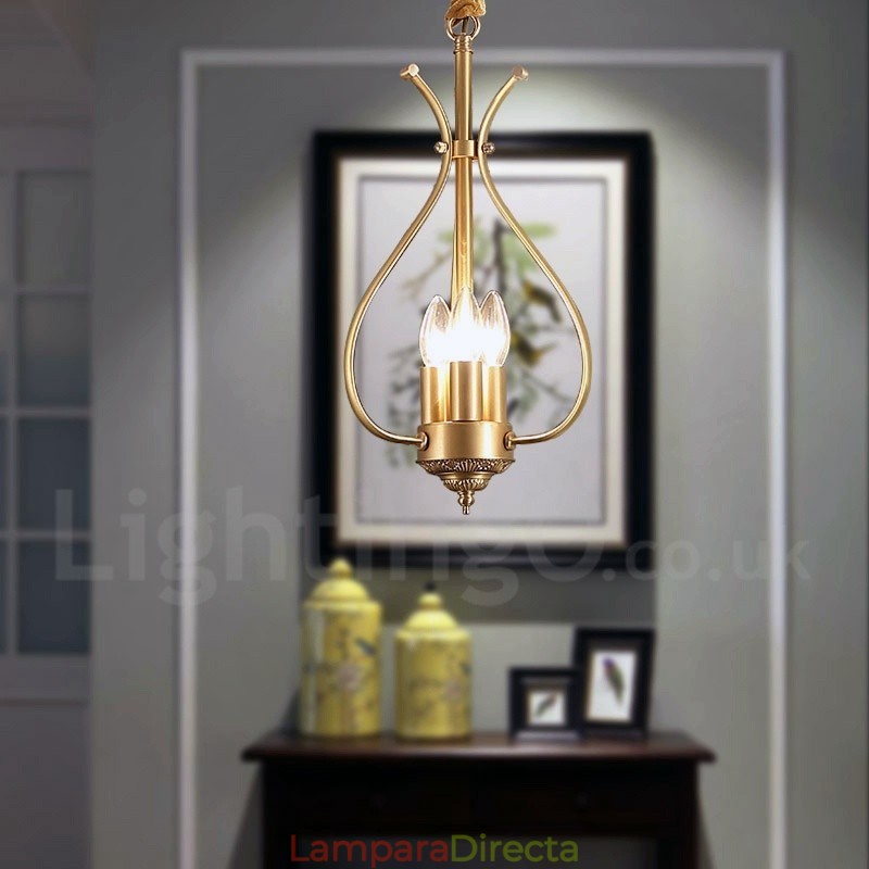 Lámpara colgante de latón rústico retro de 4 luces