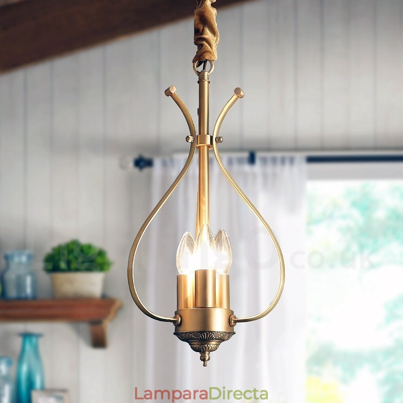 Lámpara colgante de latón rústico retro de 4 luces