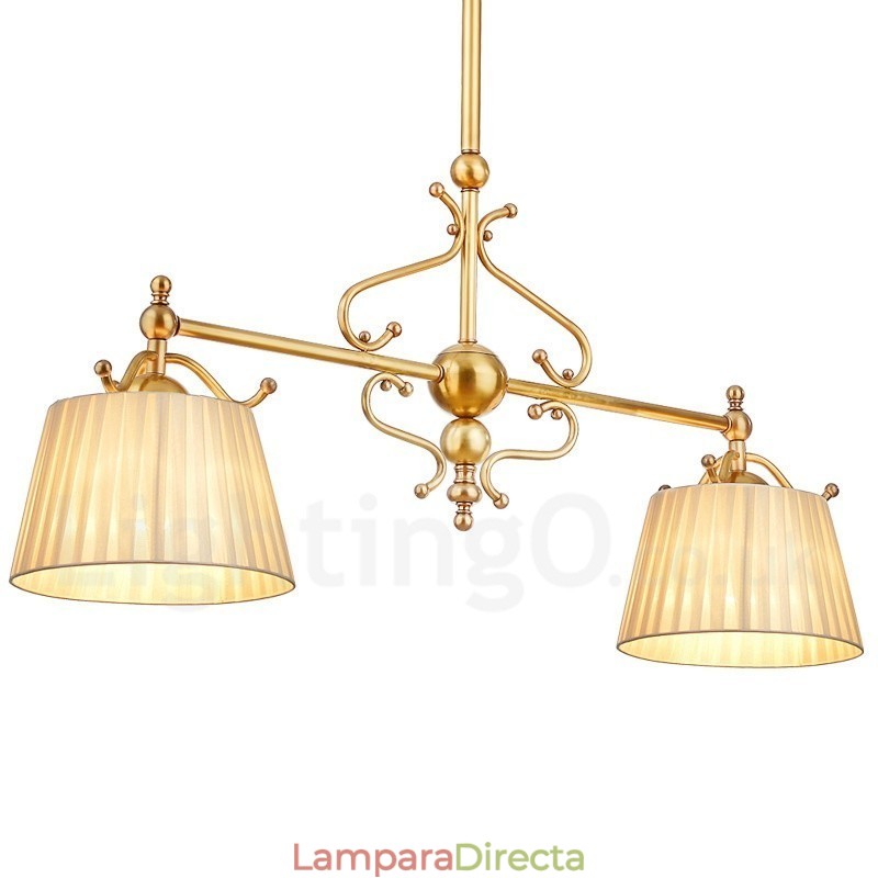 Lámpara colgante de latón rústico retro de lujo de 2 luces con pantalla de tela