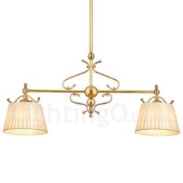 Lámpara colgante de latón rústico retro de lujo de 2 luces con pantalla de tela