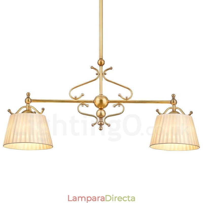 Lámpara colgante de latón rústico retro de lujo de 2 luces con pantalla de tela