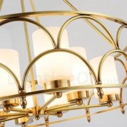 Lámpara colgante de latón rústico retro de 8 luces con pantalla de cristal