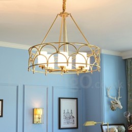 Lámpara colgante de latón rústico retro de 8 luces con pantalla de cristal