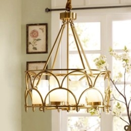 Lámpara colgante de latón rústico retro de 4 luces con pantalla de cristal