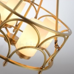 Lámpara colgante de latón rústico retro de 4 luces con pantalla de cristal
