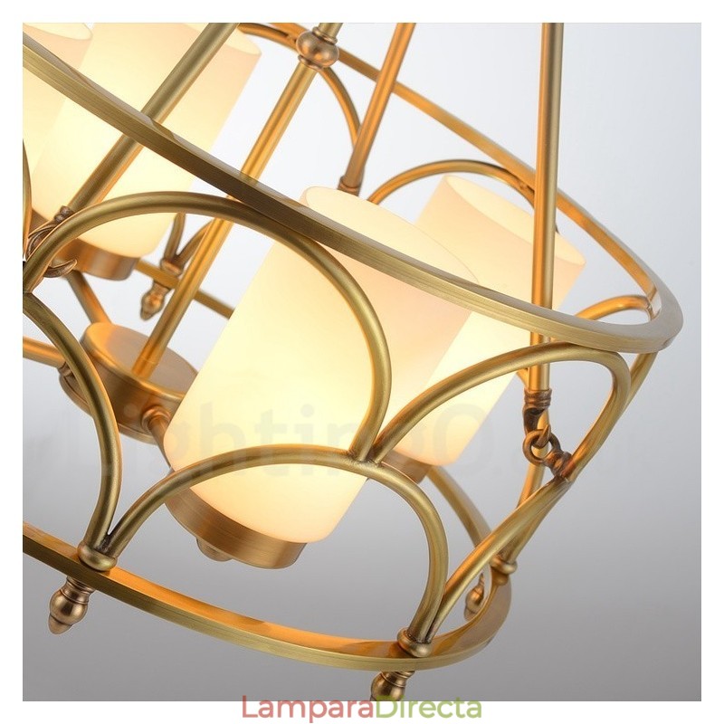 Lámpara colgante de latón rústico retro de 4 luces con pantalla de cristal