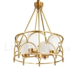 Lámpara colgante de latón rústico retro de 4 luces con pantalla de cristal