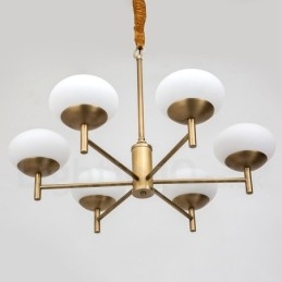 Lámpara colgante de latón rústico retro de 6 luces con pantalla de cristal