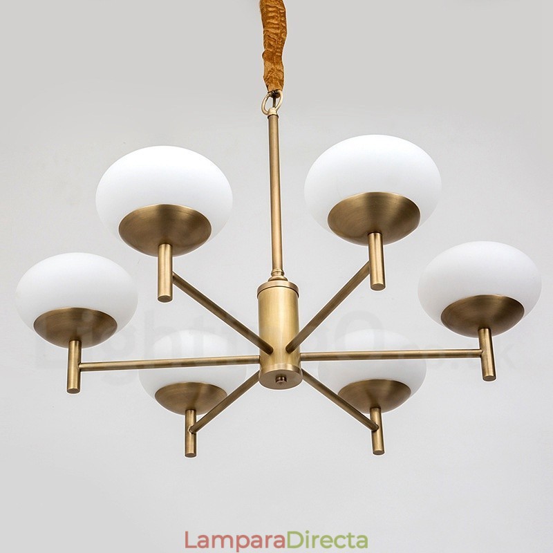Lámpara colgante de latón rústico retro de 6 luces con pantalla de cristal