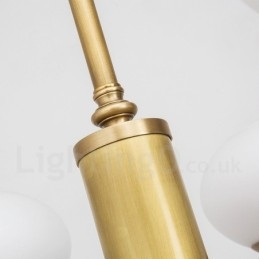 Lámpara colgante de latón rústico retro de 6 luces con pantalla de cristal