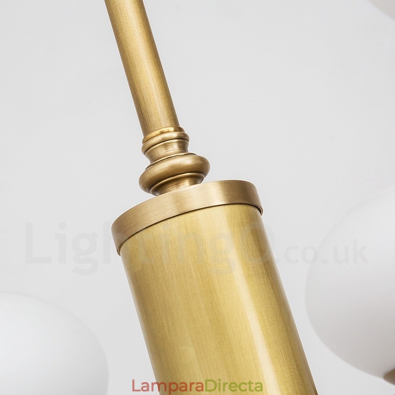 Lámpara colgante de latón rústico retro de 6 luces con pantalla de cristal