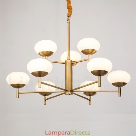 Lámpara colgante de latón rústico retro de lujo de 9 luces con pantalla de cristal Lámpara colgante de latón rústico retro de lujo de 9 luces con pantalla de cristal
