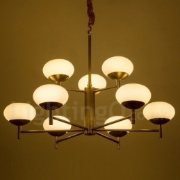 Lámpara colgante de latón rústico retro de lujo de 9 luces con pantalla de cristal