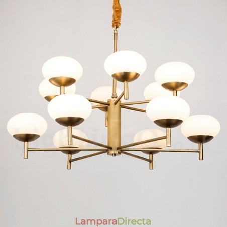 Lámpara colgante de latón rústico retro de lujo de 12 luces con pantalla de cristal Lámpara colgante de latón rústico retro de lujo de 12 luces con pantalla de cristal