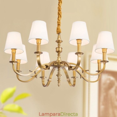 Lámpara colgante de latón rústico retro de 8 luces con pantalla de tela Lámpara colgante de latón rústico retro de 8 luces con pantalla de tela