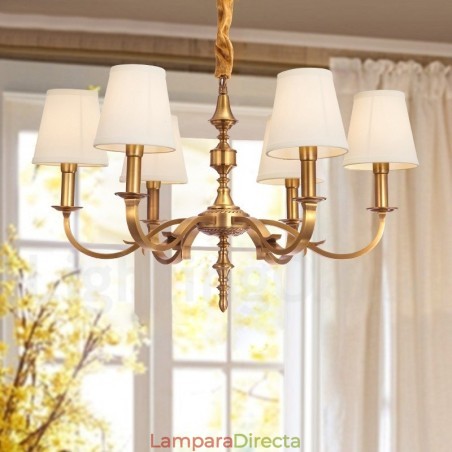 Lámpara colgante de latón rústico retro de 6 luces con pantalla de tela Lámpara colgante de latón rústico retro de 6 luces con pantalla de tela