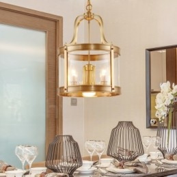 Lámpara colgante de latón rústico retro de 5 luces con pantalla de cristal