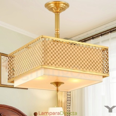 Lámpara colgante de latón rústico retro de 4 luces con pantalla de tela Lámpara colgante de latón rústico retro de 4 luces con pantalla de tela