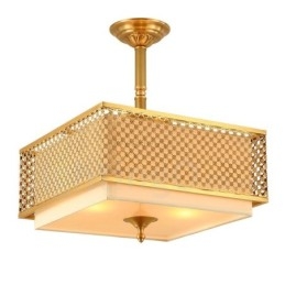 Lámpara colgante de latón rústico retro de 4 luces con pantalla de tela