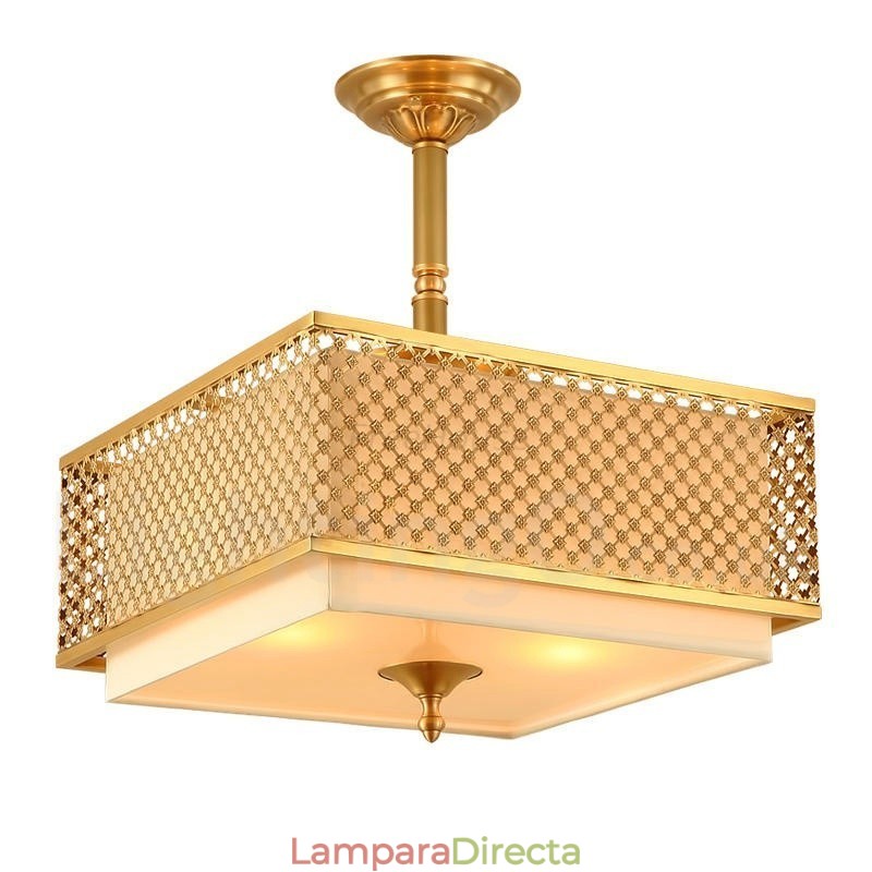 Lámpara colgante de latón rústico retro de 4 luces con pantalla de tela
