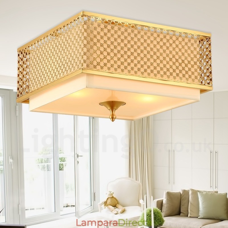 Lámpara colgante de latón rústico retro de 4 luces con pantalla de tela