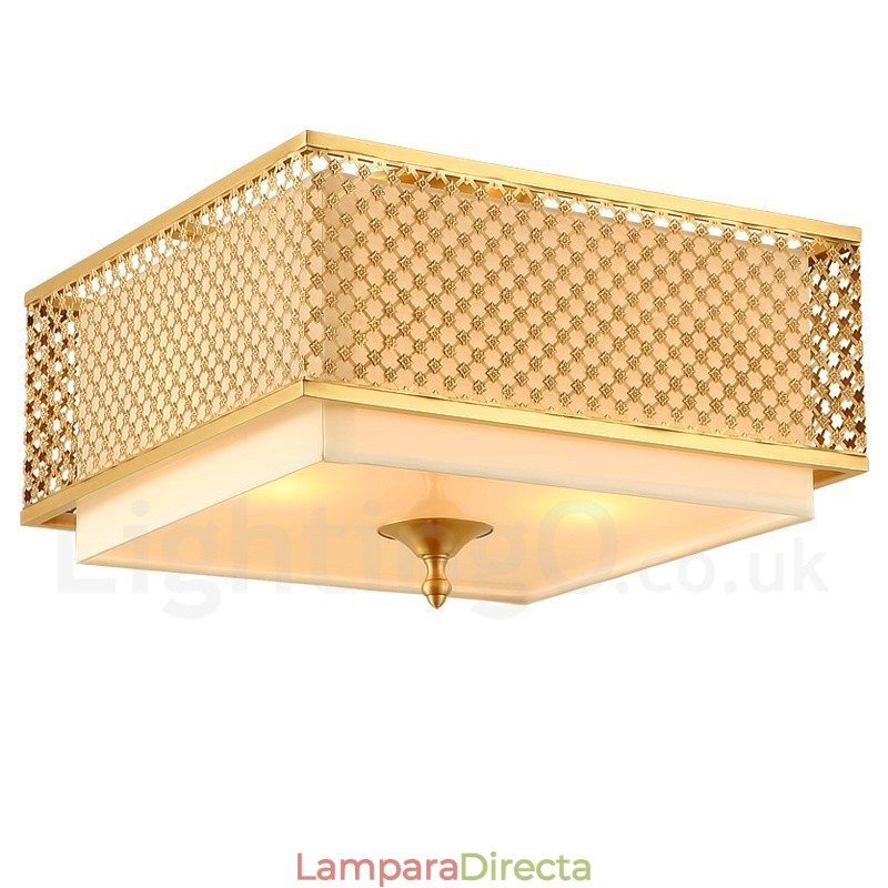 Lámpara colgante de latón rústico retro de 4 luces con pantalla de tela