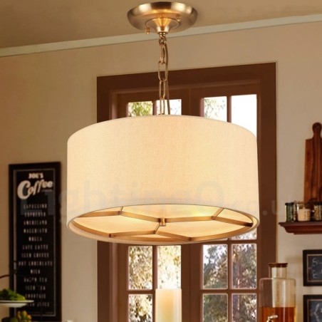 Lámpara colgante de latón rústico retro de 4 luces con pantalla de tela Lámpara colgante de latón rústico retro de 4 luces con pantalla de tela