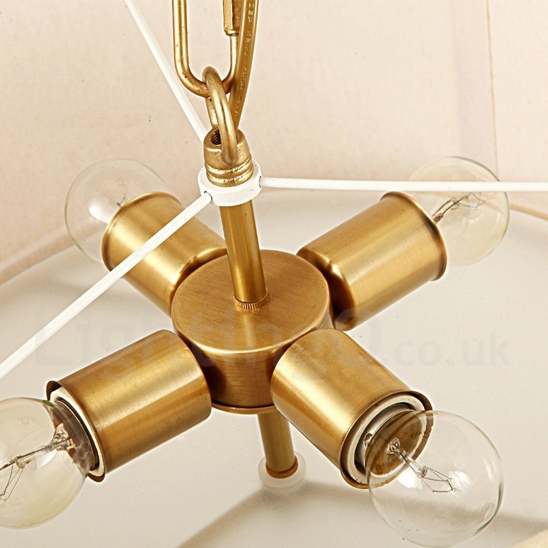 Lámpara colgante de latón rústico retro de 4 luces con pantalla de tela