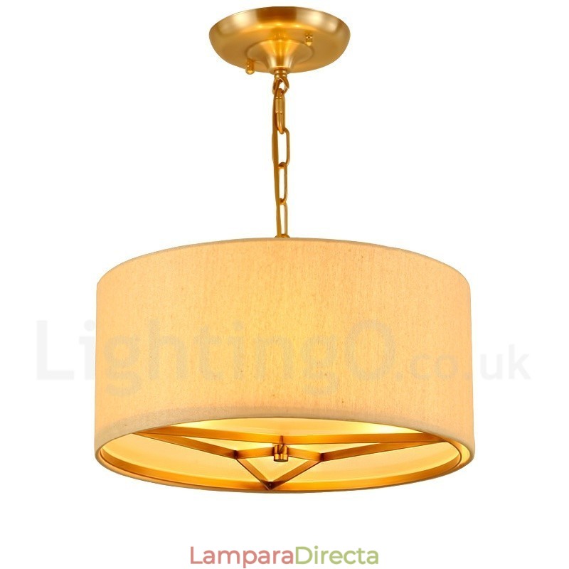 Lámpara colgante de latón rústico retro de lujo con 4 luces y pantalla de tela